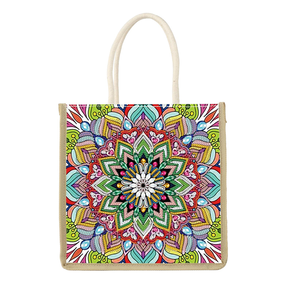 JZHYOAN Mandala Diamond Painting Canvas Tote Bags for Adults DIY Flower Diamond Art Tote Bags Kits Reusable Grocery Shopping Hand Storage Bag with Handles Portable Storage Bag for Family Woman Man