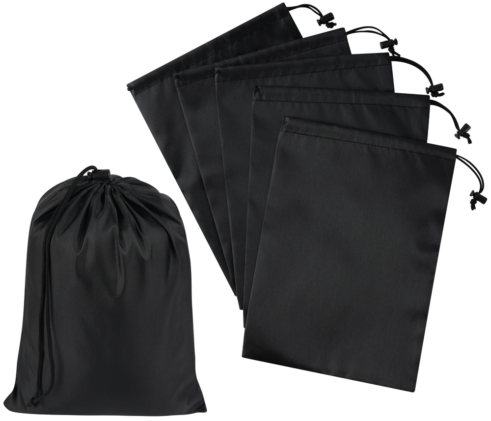 PALTERWEAR Drawstring Bag with Toggle - Nylon Cinch and Ditty Pouch - Six Pack (Black, 6 x 8 Inch, Set of 6)