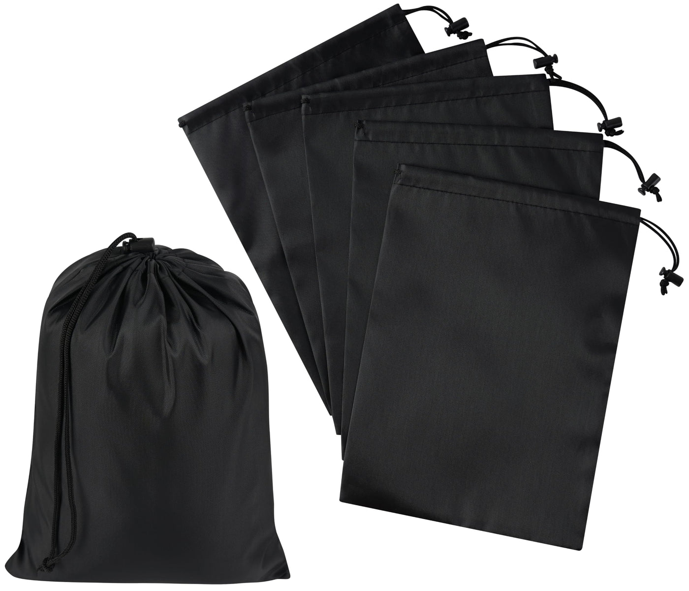 PALTERWEAR Drawstring Bag with Toggle - Nylon Cinch and Ditty Pouch - Six Pack (Black, 6 x 8 Inch, Set of 6)