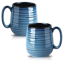 HASENSE Coffee Mugs Gift Set, 20 oz Ceramic Coffee Cups for Men and Women, Premium Large Tea Cups Gift Box with Coaster & Gold Spoon, Blue Couple Mugs for Wedding Holiday