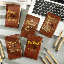Dispowreath 10 Sets Thank You Leather Journal Bulk Fathers Day Coworkers Gift Inspirational Notebook with Bamboo Pen CNA Week Gift Appreciation Notepad for Employee Teacher Nurse Staff (Dark Brown)