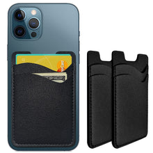 Puxnoin Phone Card Holder, Leather Phone Wallet Stick On, Card Holder for Back of Phone Credit Card Holder for Phone Case Compatible with Most of Cell Phone (iPhone, Samsung) - 2Pack Black