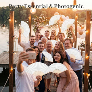 JOHOUSE 12 Pcs White Hand Fan Foldable, 8.3 Inch Folding Fans Handheld for Women Wedding Guest Gifts, Party Favors, Bridal & Baby Shower Favors, DIY Crafts & Summer Cooling