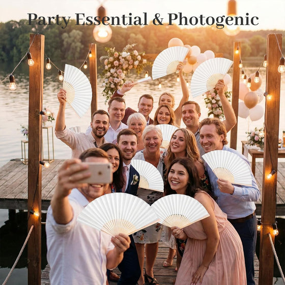 JOHOUSE 12 Pcs White Hand Fan Foldable, 8.3 Inch Folding Fans Handheld for Women Wedding Guest Gifts, Party Favors, Bridal & Baby Shower Favors, DIY Crafts & Summer Cooling - hover image