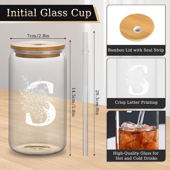Custom Glass Cup & Makeup Bag Set - Personalized Gifts for Women, Initial 16 oz Glass Tumbler with Lid & Straw, Monogram Makeup Bag - Birthday Gifts For Women, Mother's Day Presents(S) - hover image