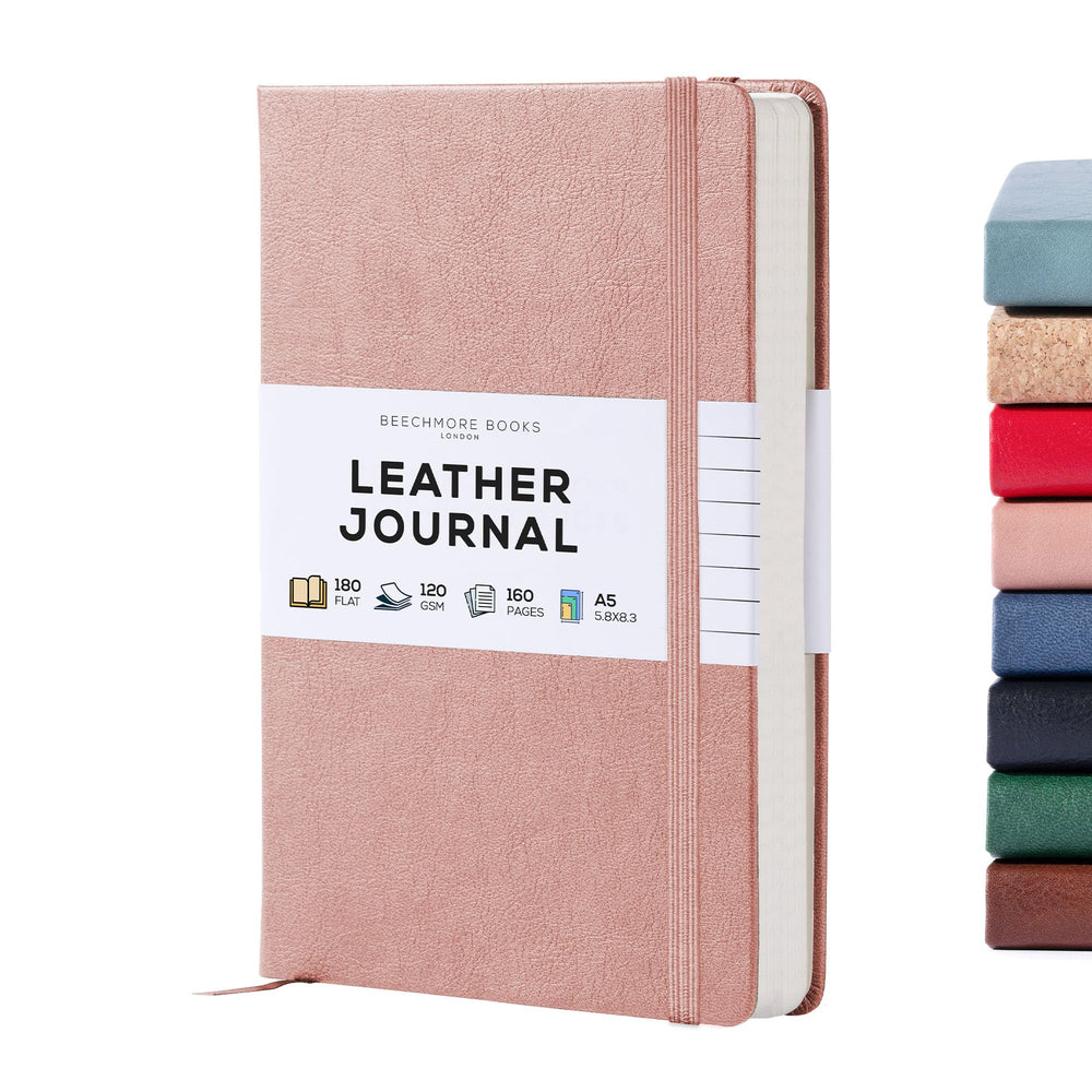 BEECHMORE BOOKS Premium Lined Leather Journal for Men & Women, 5" x 8" (A5) Thick 120gsm Ivory Cream Paper Notebook, Hardcover Vegan Leather Personal Diary, With Gift Box (Chestnut Brown)