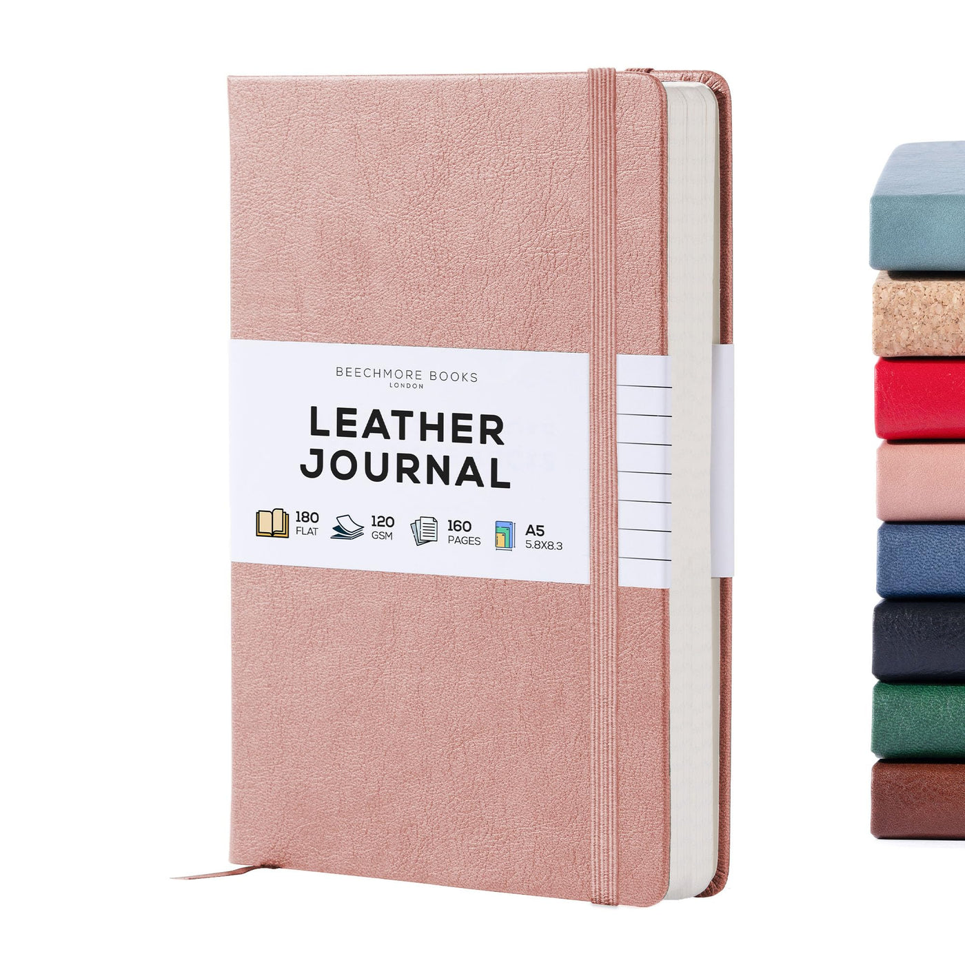 BEECHMORE BOOKS Premium Lined Leather Journal for Men & Women, 5" x 8" (A5) Thick 120gsm Ivory Cream Paper Notebook, Hardcover Vegan Leather Personal Diary, With Gift Box (Chestnut Brown)