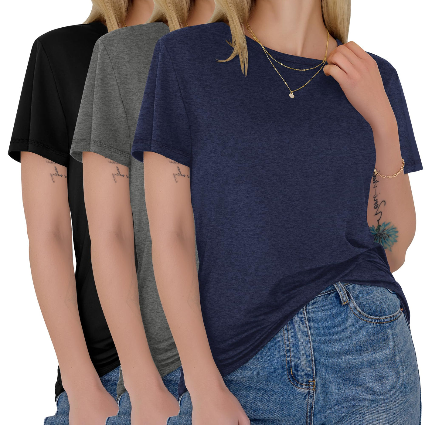 GAYHAY 3 Pack Womens T-Shirts - Short Sleeve Spring Summer Tops Crew Neck Trendy Casual Work Soft Basic Tees for Ladies 2026