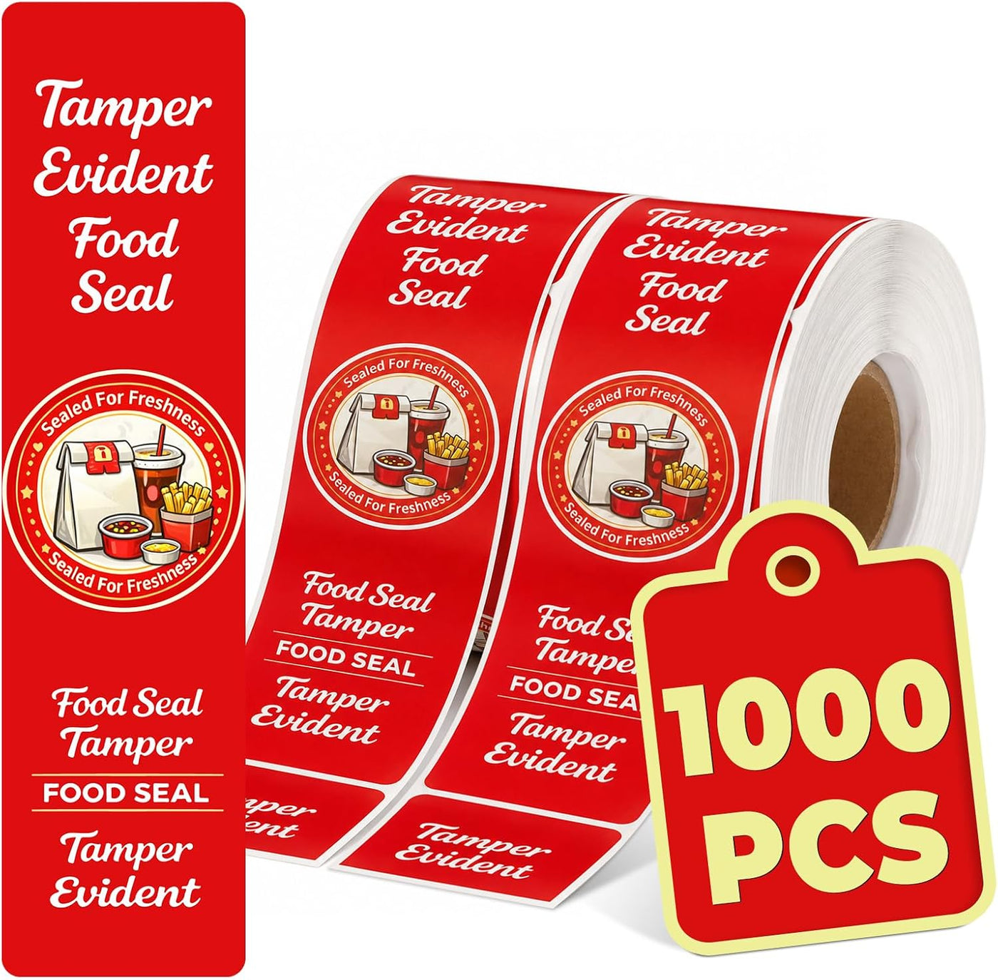 1000-Pack Tamper Proof Stickers, 1.5in x 6in Strong Adhesive Food Delivery Evident Stickers Sealed for Tamper Detection, Easily Use Labels Tapes for Boxes, Cups, Coffee, Envelopes, Documents