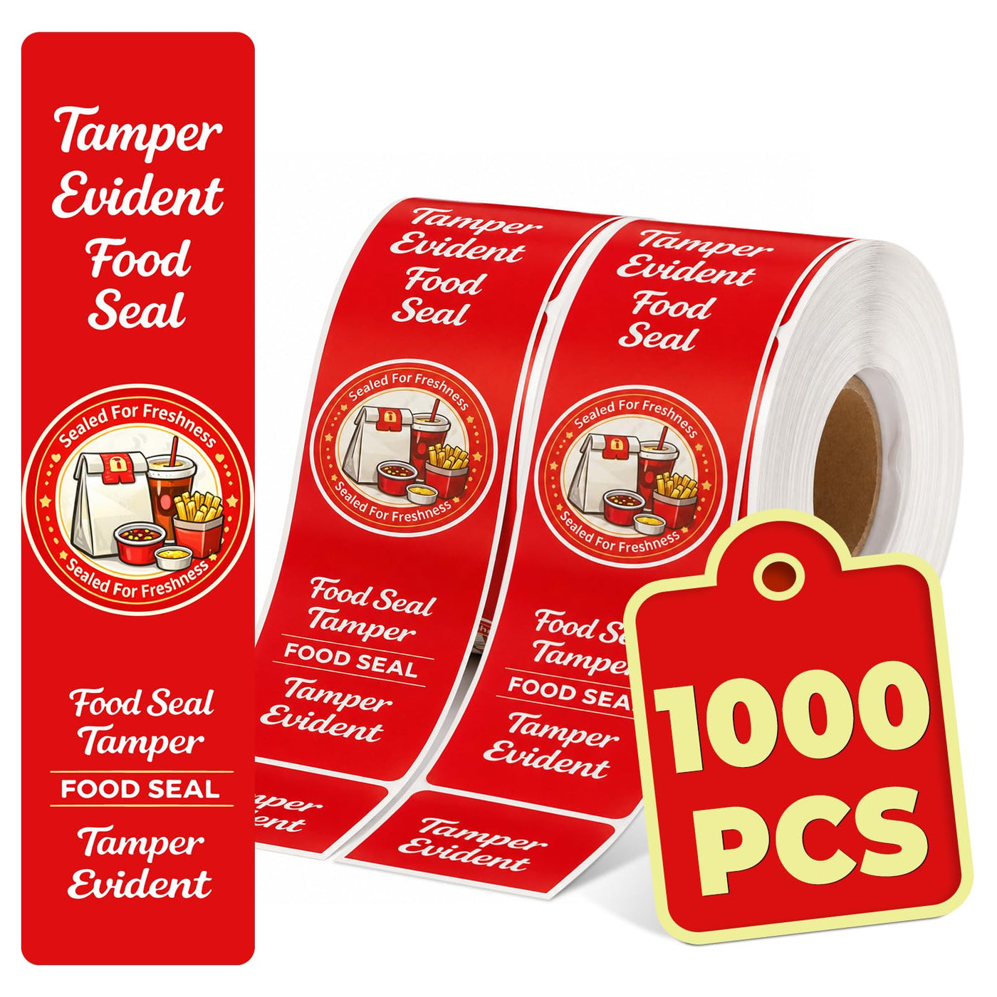 1000-Pack Tamper Proof Stickers, 1.5in x 6in Strong Adhesive Food Delivery Evident Stickers Sealed for Tamper Detection, Easily Use Labels Tapes for Boxes, Cups, Coffee, Envelopes, Documents