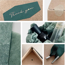 BYMARUE Elegant House-Shaped Gift Box Set with Handle, Thank You Sticker & Tissue Paper - Sturdy, Corrugated Gift Packaging, Goody Bags, Housewarming Favor Box for Mugs, Glass, Jams, Candles, Bottles, Jars, Cookies - Kraft Brown & Forest Green (1 Set)