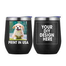 Personalized Wine Tumbler Glasses Print in USA Stainless Steel Travel Customized Coffee Cup with Lid & Straw Double Wall Insulated Mug with Colorful Text Logo Photo