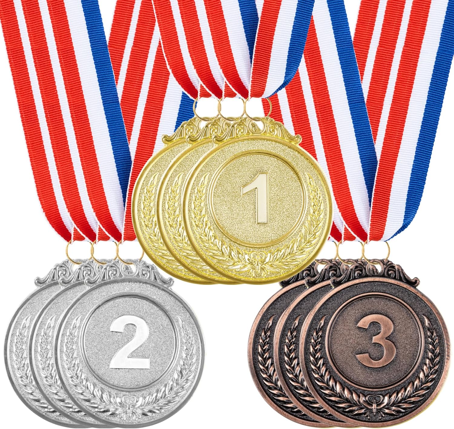 RAINFLOW 9 Pieces Gold Silver Bronze Award Medals - 1st 2nd 3rd Place Metal Olympic Style for Sports, Competitions, Talent Shows, 2 Inches Winner Medals with Neck Ribbon