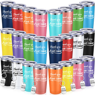 Sieral 8 Pieces Thank You for Being Awesome Tumbler, Thank You Supplies for Women Men 20oz Insulated Stainless Steel Travel Tumbler with Lid and Straw Appreciation Gift with Keychain (Classic Color)