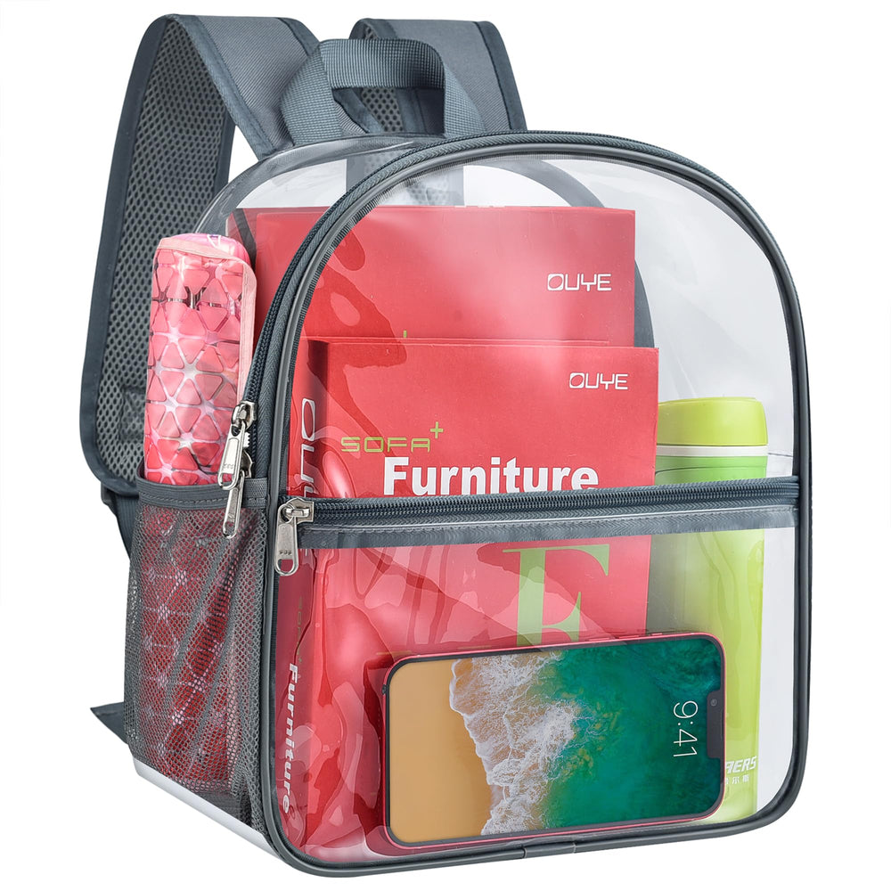Paxiland Clear Backpack Stadium Approved 12×12×6 with Reinforced and Wider Shoulder Straps, Small Clear Bag for Schools, Concerts, Work, Festivals and Sporting Events - Black