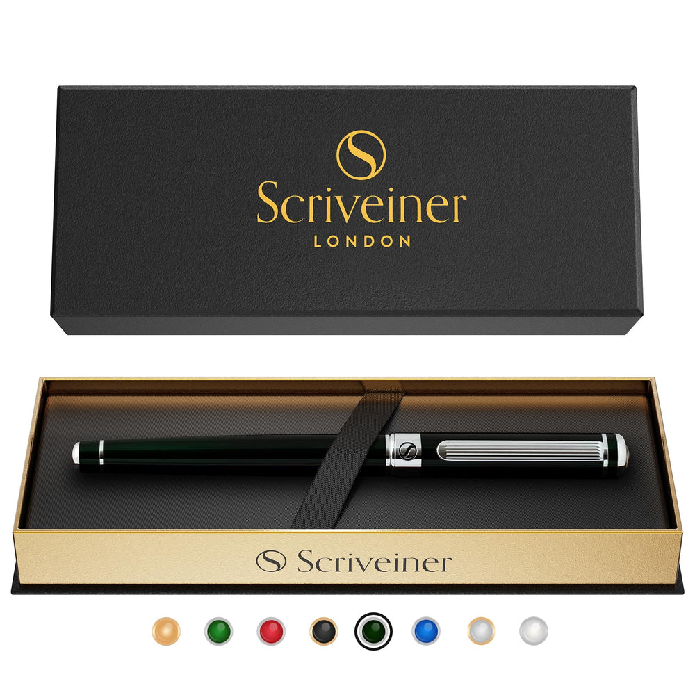 Scriveiner Black Lacquer Rollerball Pen - Stunning Luxury Pen, Real Gold Plating, Schmidt Ink Refill, Best Roller Ball Gift Set for Men & Women, Professional, Executive Office, Nice Pens