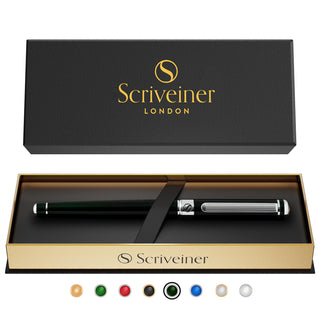 Scriveiner Black Lacquer Rollerball Pen - Stunning Luxury Pen, Real Gold Plating, Schmidt Ink Refill, Best Roller Ball Gift Set for Men & Women, Professional, Executive Office, Nice Pens