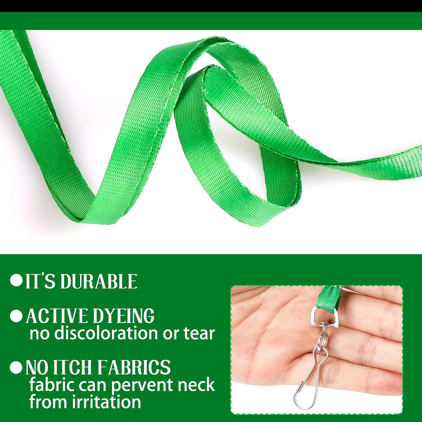 LOCONHA 50 Pack Green lanyards Lanyards for Id Badges Lanyards Safety Badge Lanyard 18" with Swivel Hook (50, Green)