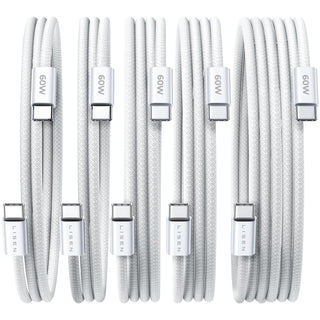 LISEN USB C to USB C Cable, 5-Pack [3.3/3.3/6.6/6.6/10FT] for iPhone 17 Charger Cord, 60W C to C Cable Fast Charging for iPad, iPhone 16 15 Pro Max, Galaxy S25/S24 USBC to USBC Cable Gifts for Men