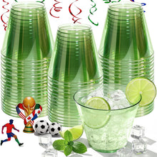 9 oz Clear Plastic Cups Green Plastic Disposable Cups for Cocktail 50 Pack Fancy Cocktail Cup for Party Stemless Wine Glasses for Wedding Graduation Birthday World Cup
