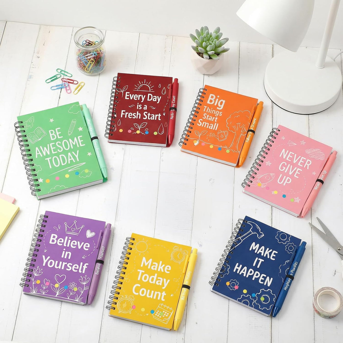 48 Pcs Motivational Gifts Bulk, Colorful Inspirational Notebooks with Matching Pens & Sticky Notes, Back to School Journals for Kids, Classrooms, Teachers, Team Building (5.5 x 4.7 Inch)