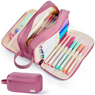 Sooez High Capacity Pencil Case, Soft Corduroy Pencil Pouch with 4 Compartments, Multiple Pockets, Large Pencil Bag with Sturdy Zipper, Cute Pencil Case Pouch Organizer for Student Teen Girls, Blue