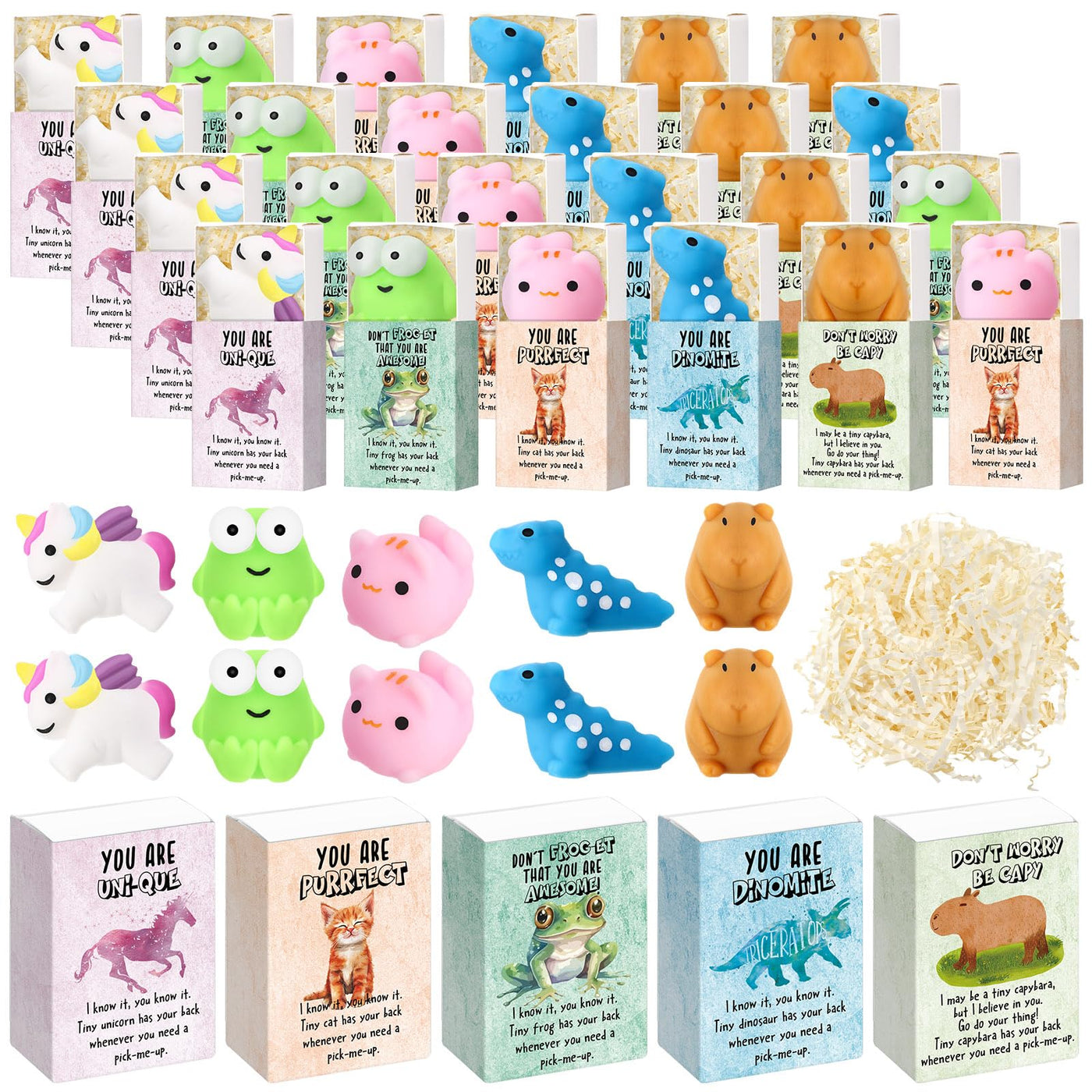 Wettarn 75 Sets Appreciation Gifts Cute Stress Balls with Support Boxes Bulk Party Favors for Employee Coworker Team Group Stuffers Office Prizes Positive Desk Decor