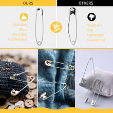 XKDOUS 3 Most Universal Safety Pins Assorted Sizes, Small & Large Safety Pins for Clothes, 150 Pack Silver Sharp Edge Pins for Clothing, Sewing & Craft Supplies