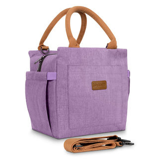 Joymee Lunch Bag Women, Reusable Leakproof Insulated Lunch Box- Purple | Large Capacity, Bottle Holder & Side Pockets, Leakproof Insulated Design, for Work, Travel, Picnic, for Adult