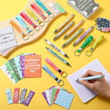 Pasimy 218 Pcs Inspirational Stationery Gifts Motivational Mini Notepad Pen Quote Bookmarks Stress Relief Stickers Inspiring Silicone Keychains for Home Office Appreciation Gift(Stylish)