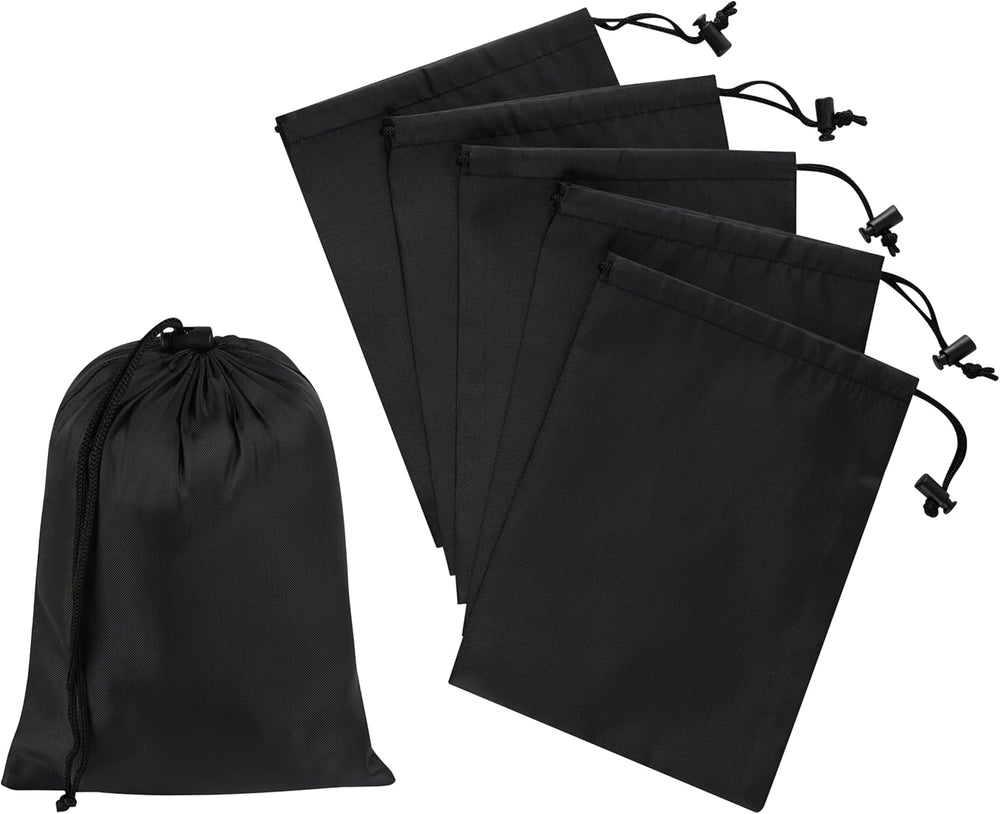 PALTERWEAR Drawstring Bag with Toggle - Nylon Cinch and Ditty Pouch - Six Pack (Black, 6 x 8 Inch, Set of 6)