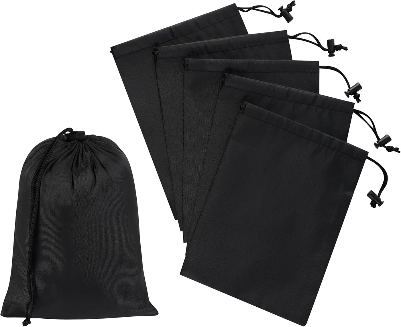 PALTERWEAR Drawstring Bag with Toggle - Nylon Cinch and Ditty Pouch - Six Pack (Black, 6 x 8 Inch, Set of 6)