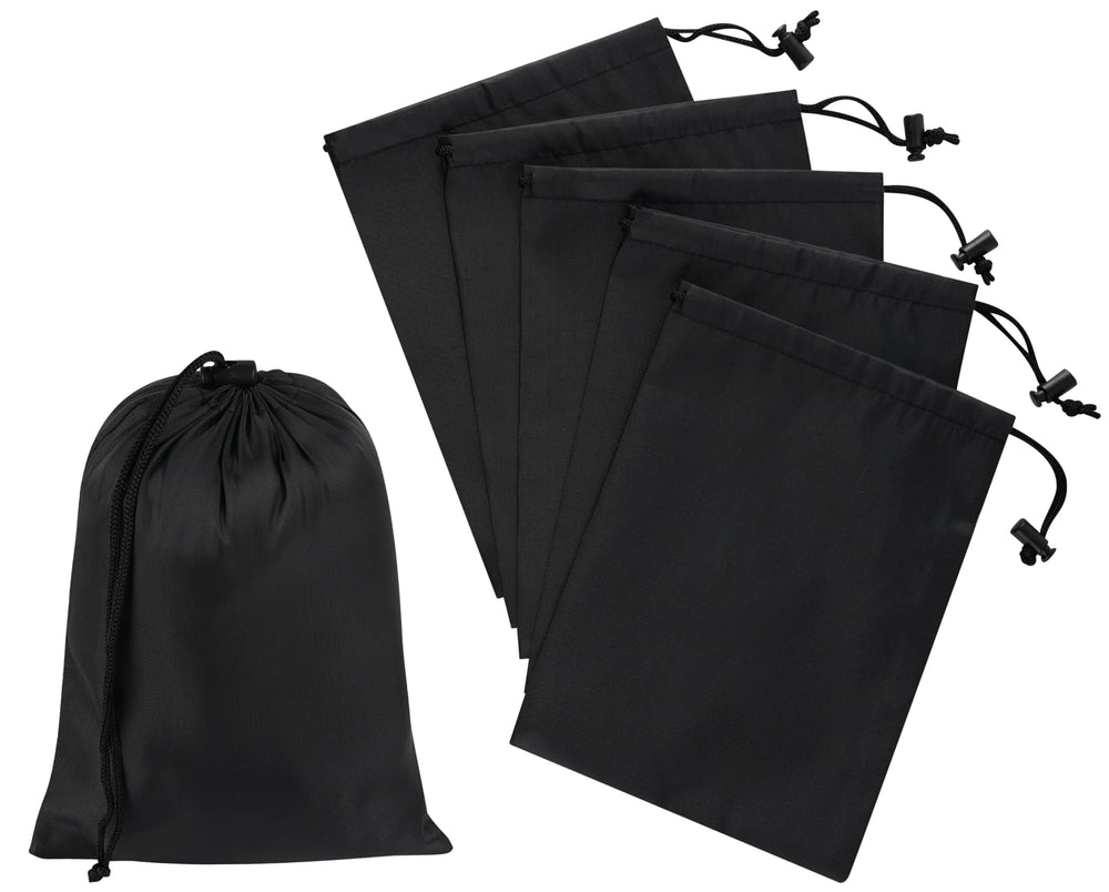 PALTERWEAR Drawstring Bag with Toggle - Nylon Cinch and Ditty Pouch - Six Pack (Black, 6 x 8 Inch, Set of 6)