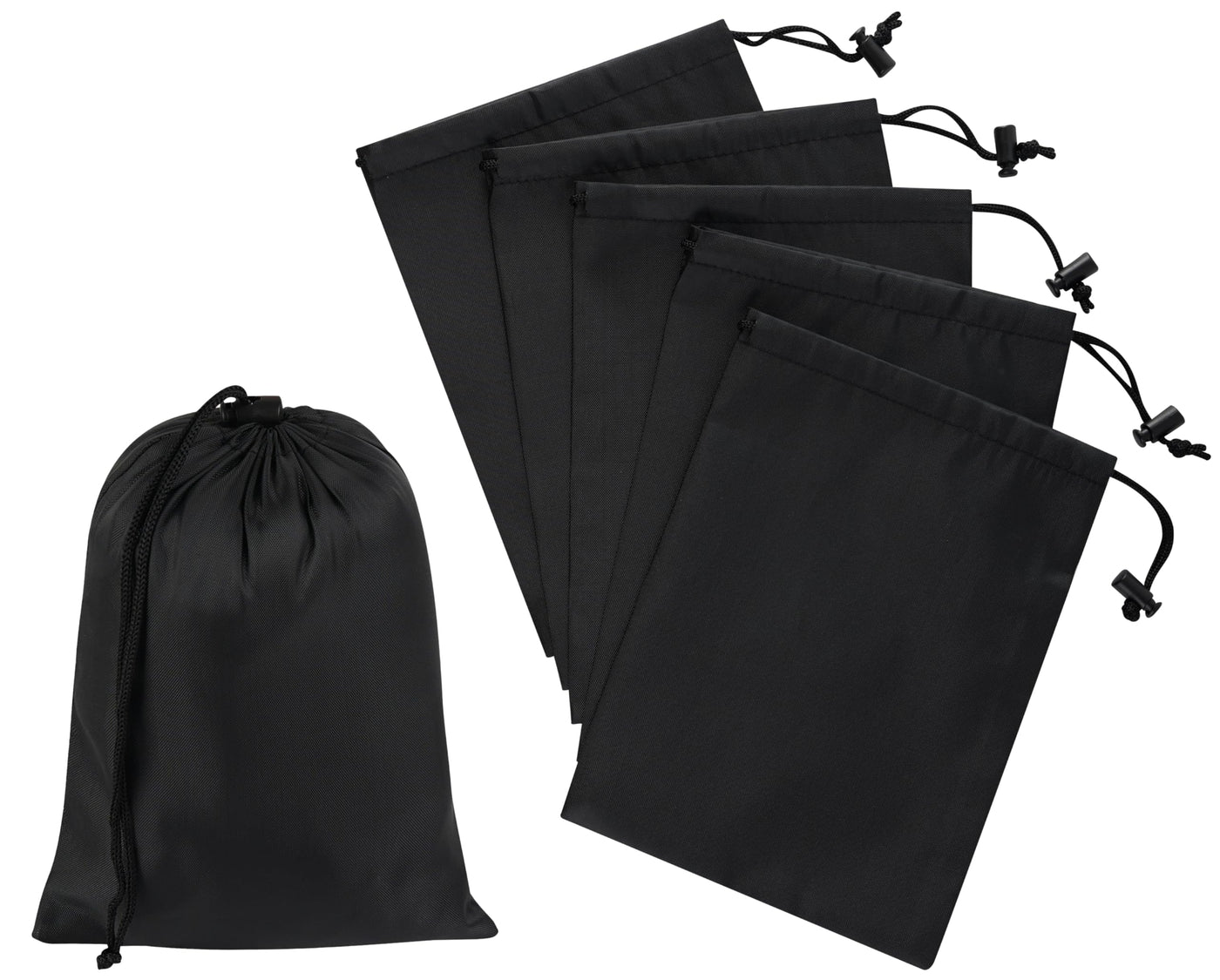 PALTERWEAR Drawstring Bag with Toggle - Nylon Cinch and Ditty Pouch - Six Pack (Black, 6 x 8 Inch, Set of 6)