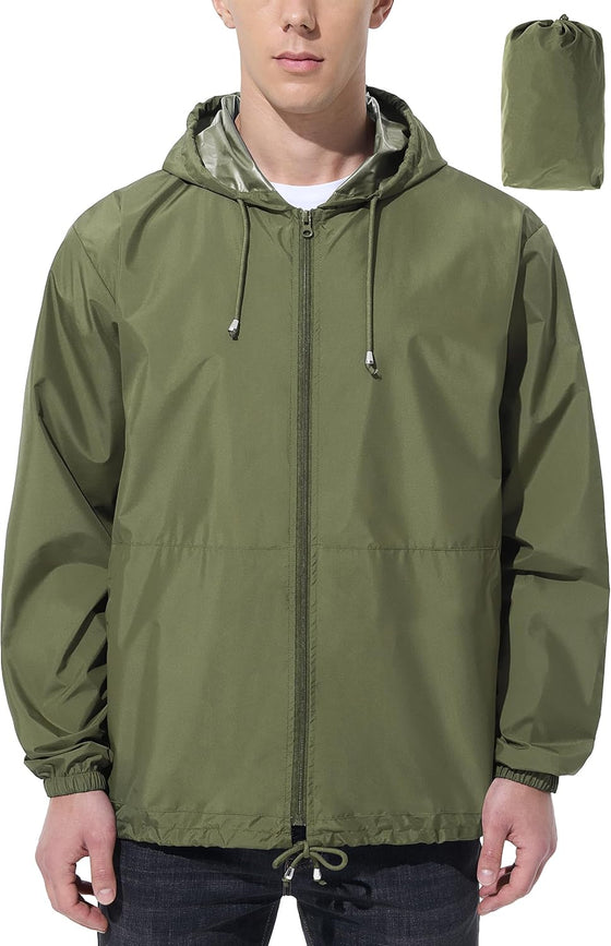 UIQUR Mens Rain Jacket Raincoat Windbreaker Running Waterproof Lightweight Packable with Hood Travel Hiking Cycling