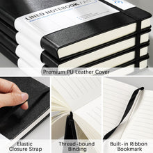 Dynta A5 Lined Journal 6 Pack - Black PU Leather Hardcover Notebook, 100gsm Thick Paper, 200 Pages (100 Sheets), Office Work Business Notebook with Table of Contents & Back Pocket for Meetings & Teams