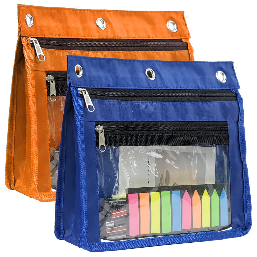 YoeeJob 2 Pack 1 Inch Expandable Zipper Pencil Pouches with Clear Window for 3 Ring Binder, Suitable for School & Office (Grey)