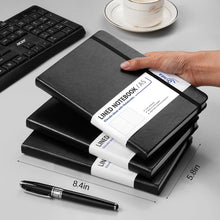 Dynta A5 Lined Journal 6 Pack - Black PU Leather Hardcover Notebook, 100gsm Thick Paper, 200 Pages (100 Sheets), Office Work Business Notebook with Table of Contents & Back Pocket for Meetings & Teams