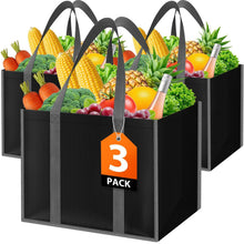 WISELIFE Reusable Grocery Bags with Handles - 3 Pack, 35L Large Shopping Bags for Groceries, Water-Resistant & Foldable Grocery Totes for Lasting Use for Kitchen, Market, Car Trunk, Picnic (Gray)