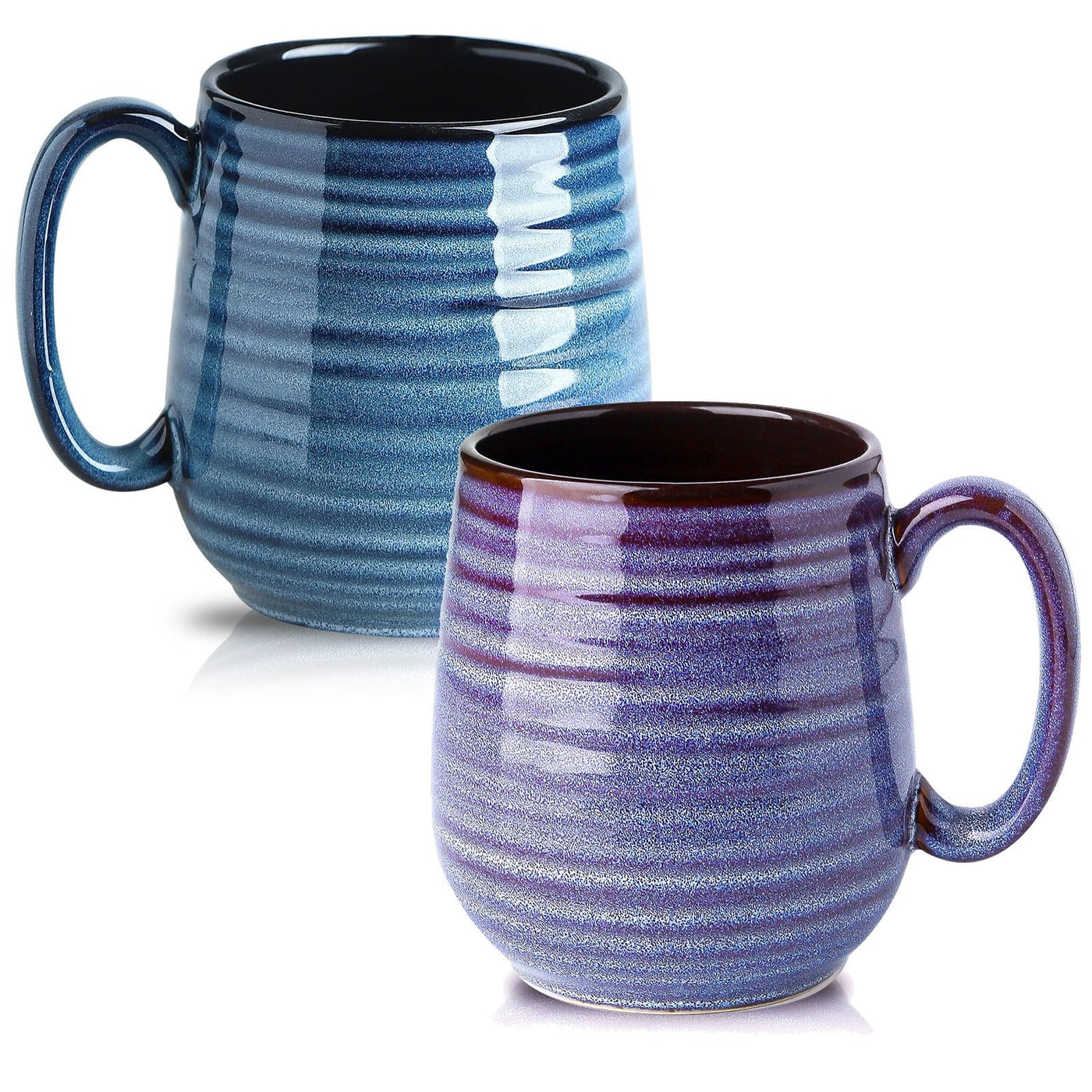 HASENSE Coffee Mugs Gift Set, 20 oz Ceramic Coffee Cups for Men and Women, Premium Large Tea Cups Gift Box with Coaster & Gold Spoon, Blue Couple Mugs for Wedding Holiday