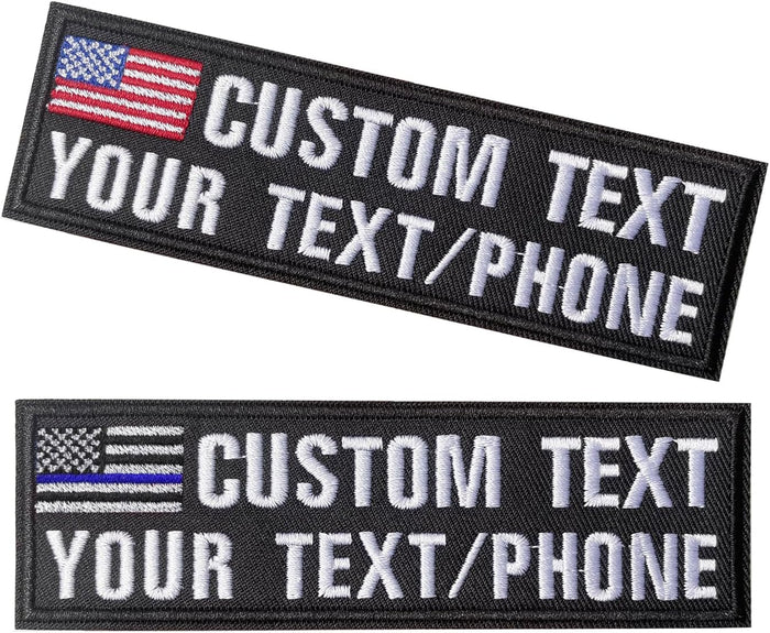 Customized Name Patch 2pcs, US Flag Personalized Name Tactical Tape for Bags Uniform or Vest Jackets, Name Tag- Military Hook Patches (2 Line)