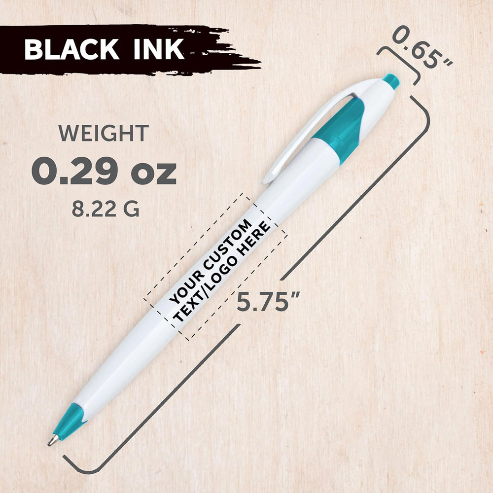 DISCOUNT PROMOS Personalized Ballpoint Pens Bulk Pack of 4-5,000 counts Black Ink, Slim & Curvy Design, Retractable, Ideal for Office, Corporate Merchandise, Tradeshows- Teal