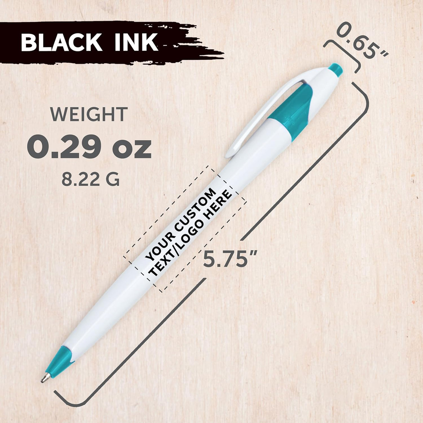 DISCOUNT PROMOS Personalized Ballpoint Pens Bulk Pack of 4-5,000 counts Black Ink, Slim & Curvy Design, Retractable, Ideal for Office, Corporate Merchandise, Tradeshows- Teal