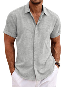 COOFANDY Men's Linen Shirts Short Sleeve Casual Shirts Button Down Shirt for Men Beach Summer Wedding Shirt