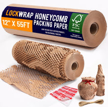 Honeycomb Packing Paper 12" x 150ft with Rope & 20 Fragile Stickers|Shipping & Moving Supplies|Small Business Packaging Supplies|Eco Friendly Bubble Wrap Packing Boxes for Moving Certified FSC C204227