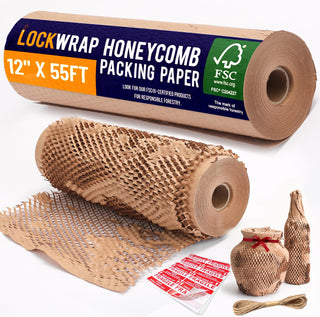 Honeycomb Packing Paper 12" x 150ft with Rope & 20 Fragile Stickers|Shipping & Moving Supplies|Small Business Packaging Supplies|Eco Friendly Bubble Wrap Packing Boxes for Moving Certified FSC C204227