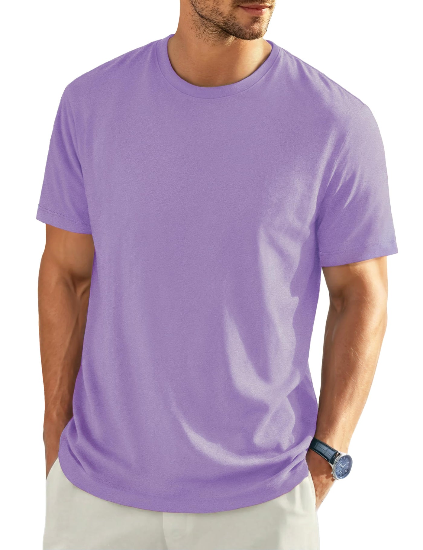 EKLENTSON Men's Cotton Crewneck T-Shirts Short Sleeve Plain Tee Moisture Wicking Casual Tshirts Solid Color