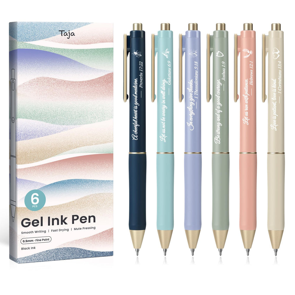 Taja Gel Pens, 6 Pcs Quick Dry Black Gel Ink Pens, 0.5mm Fine Point Smooth Writing Pens for Journaling and Note Taking, Cute Aesthetic Pens for Women & Men-Pastel