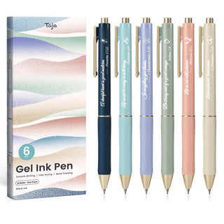 Taja Gel Pens, 6 Pcs Quick Dry Black Gel Ink Pens, 0.5mm Fine Point Smooth Writing Pens for Journaling and Note Taking, Cute Aesthetic Pens for Women & Men-Pastel