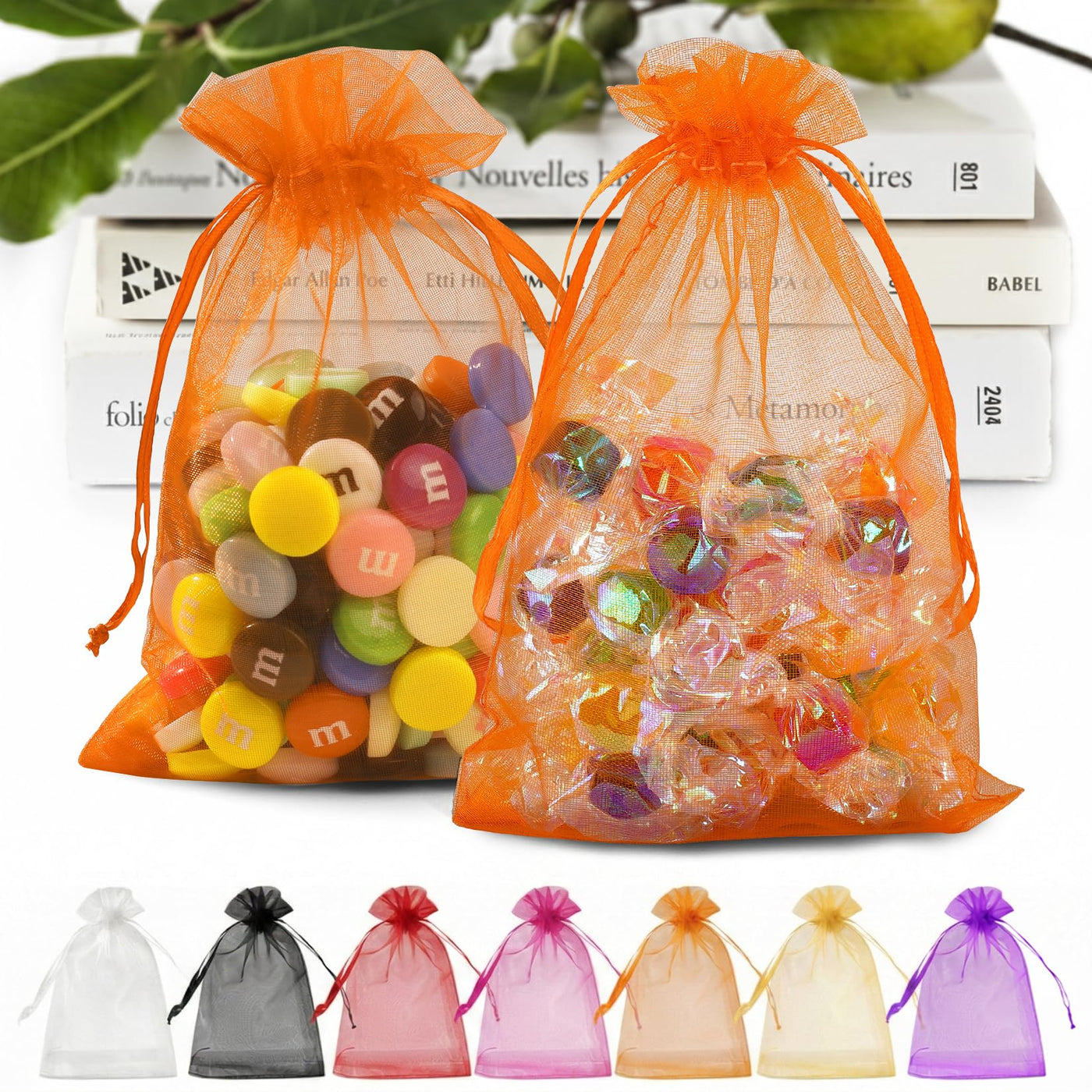 ANZNKU 50 Pack Organza Bags 5 x 7 in White Small Mesh Gift Bags Bulk Drawstring for Wedding Party Favors, Little Goodie Bag for Candy Jewelry Soap Makeup, Treat Sachet Pouch for Baby Shower Graduation